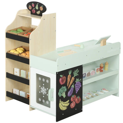 Ensemble de jeu d'épicerie en bois pour enfants, nourriture jouet, caisse enregistreuse, 44 accessoires