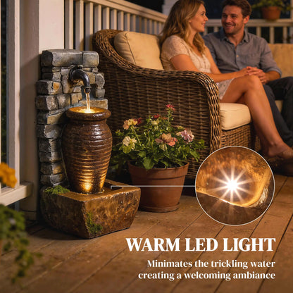 Outdoor Garden Fountain, Adjustable Water Flow, LED Lights, Rustic Urn Design Water Fountains at Gallery Canada