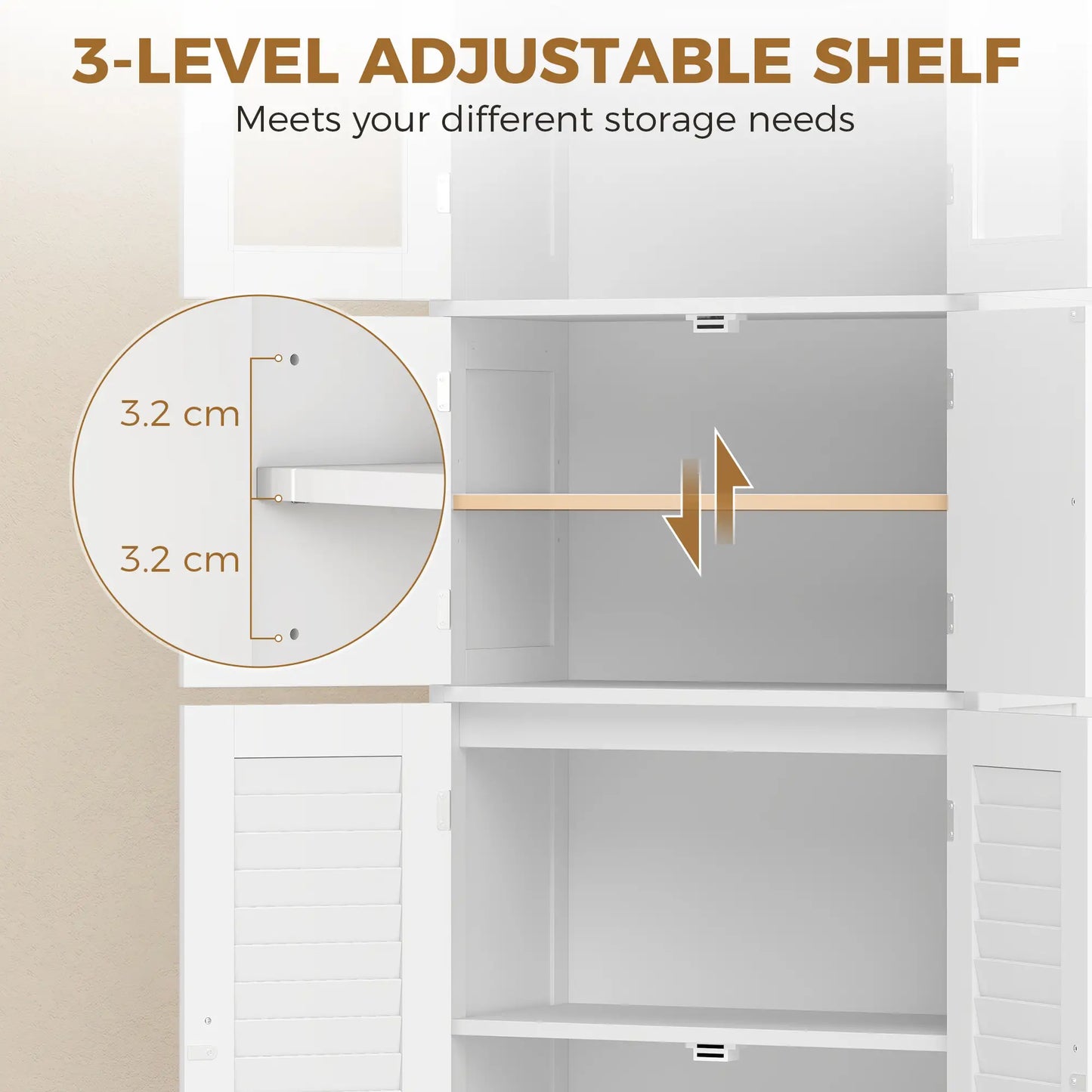 Freestanding Bathroom Cabinet, Glass Louvred Doors, Tall for Kitchen, Study Bathroom Cabinets at Gallery Canada