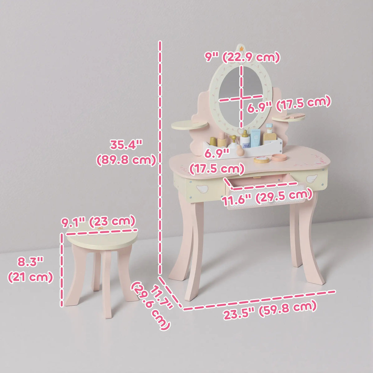 Kids Vanity Set with Mirror, Stool, 7 Accessories, Pink Toy Vanity at Gallery Canada