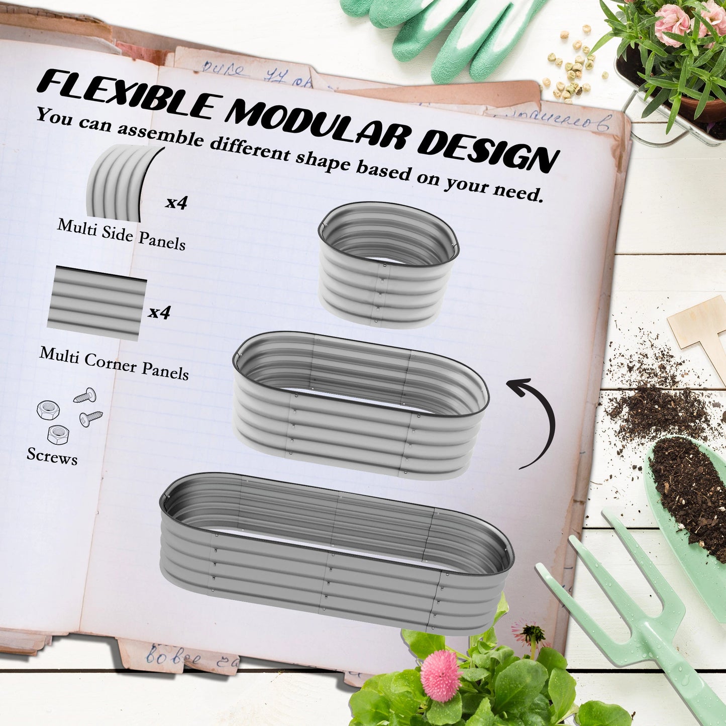 4.9 x 2 x 1ft Galvanized Raised Garden Bed, Metal Planter Box, Silver Galvanized Planter Boxes at Gallery Canada