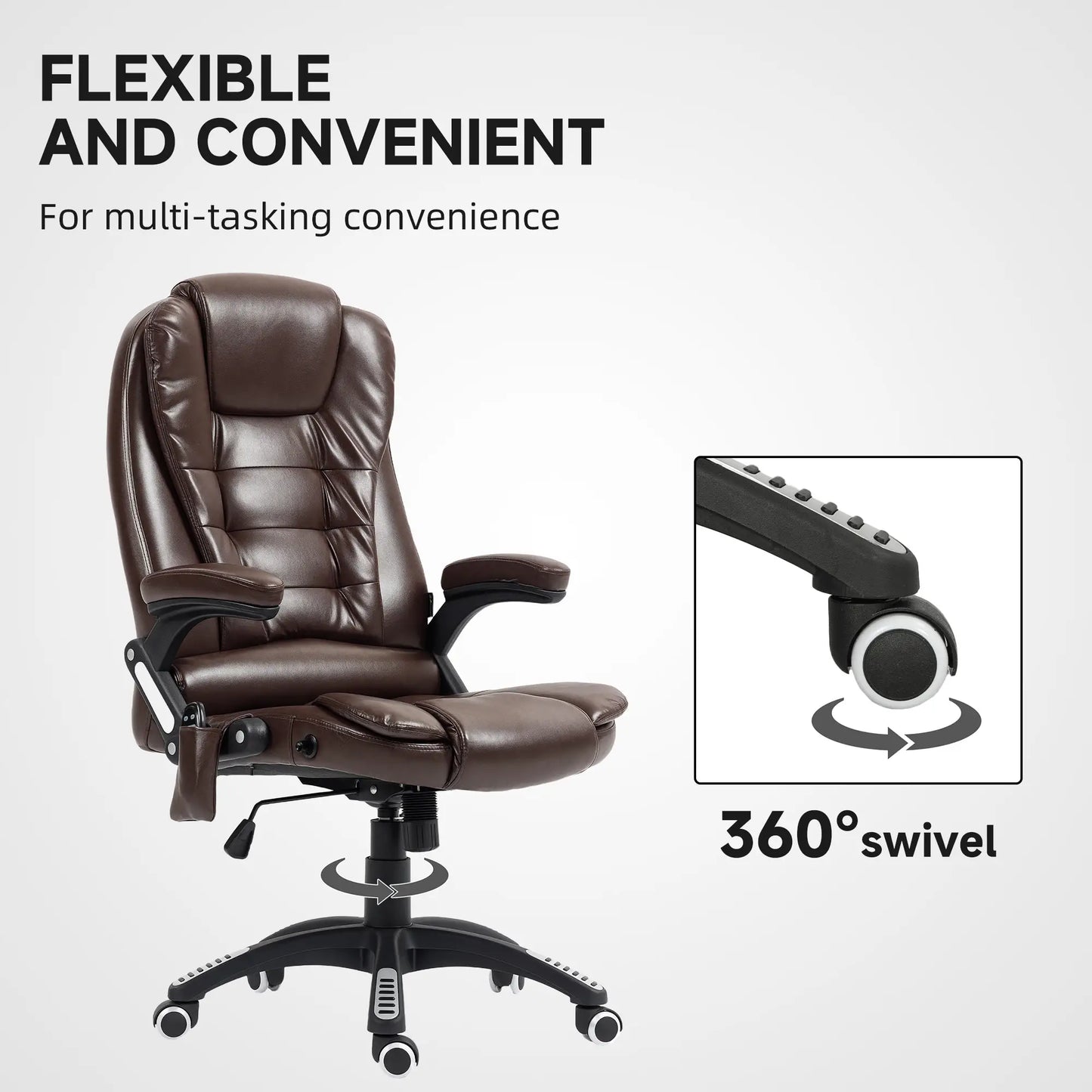 Reclining Massage Office Chair, High Back, Swivel Wheels, Dark Brown Office Chairs at Gallery Canada
