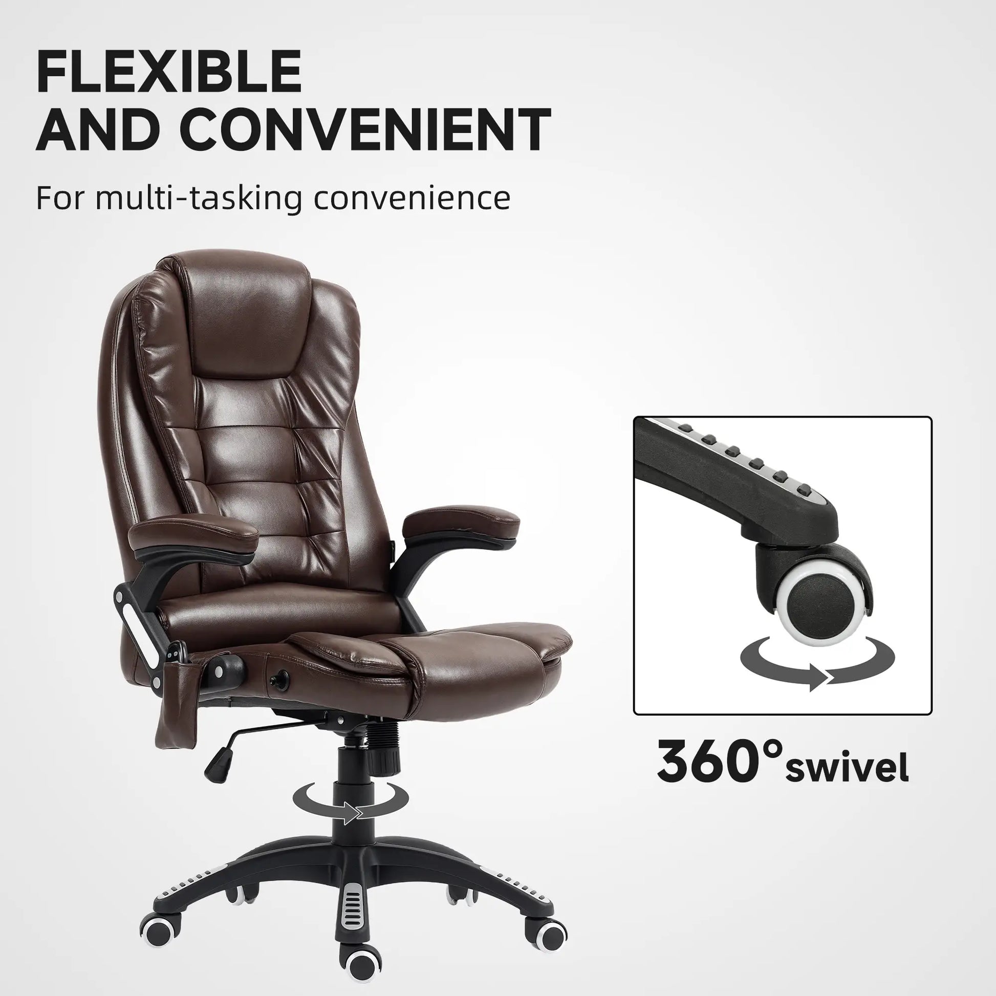 Reclining Massage Office Chair, High Back, Swivel Wheels, Dark Brown Office Chairs at Gallery Canada