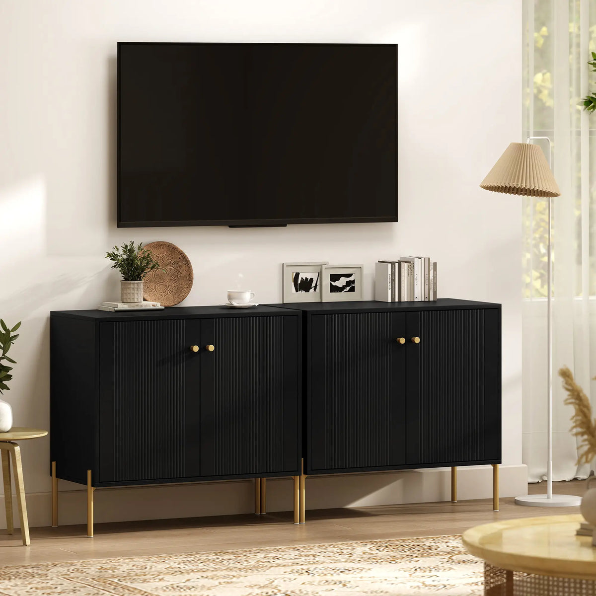 Sideboard, Modern Buffet Cabinet, Coffee Bar with Fluted Doors, Black Storage Cabinets at Gallery Canada