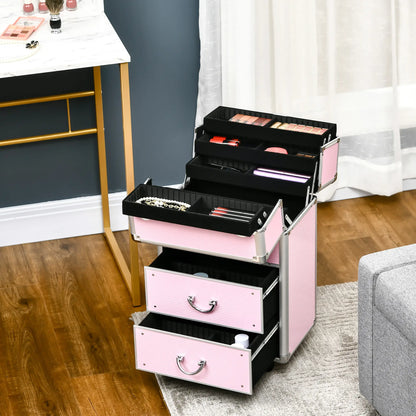 Rolling Makeup Train Case, Large Storage Cosmetic Trolley, Lockable Traveling Cart Trunk with Folding Trays, Swivel Wheels Makeup Cases at Gallery Canada