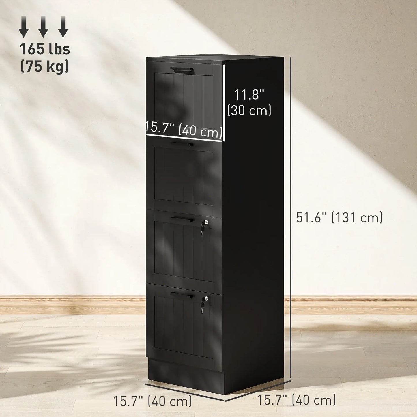 4 Drawer Filing Cabinet with Lock, Adjustable Hanging Bars, Black Office Cabinets & Cupboards at Gallery Canada