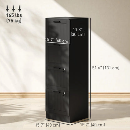4 Drawer Filing Cabinet with Lock, Adjustable Hanging Bars, Black Office Cabinets & Cupboards at Gallery Canada