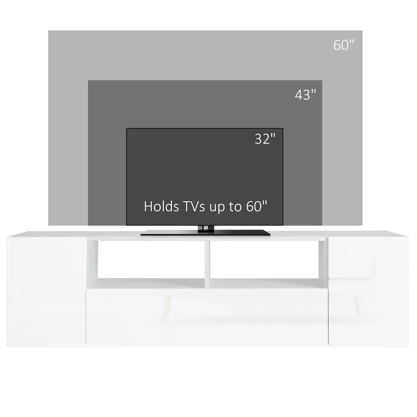 TV Stand for 60" TVs, LED Lights, Storage Shelves, 53.9" x 13.8" x 16.5", White TV Stands at Gallery Canada