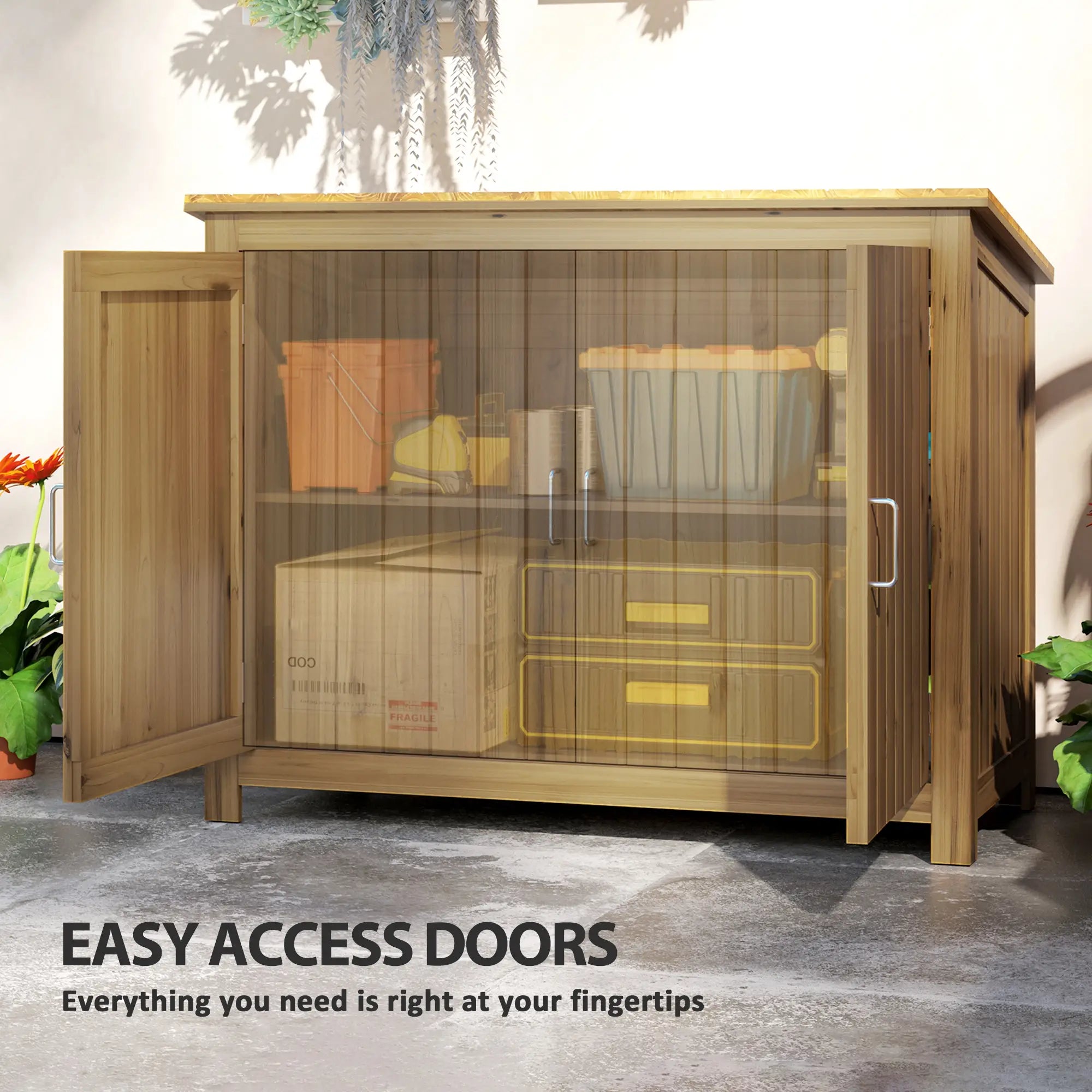 Wooden Garden Shed, Compact Outdoor Storage, 2 Shelves, 2 Doors, 43