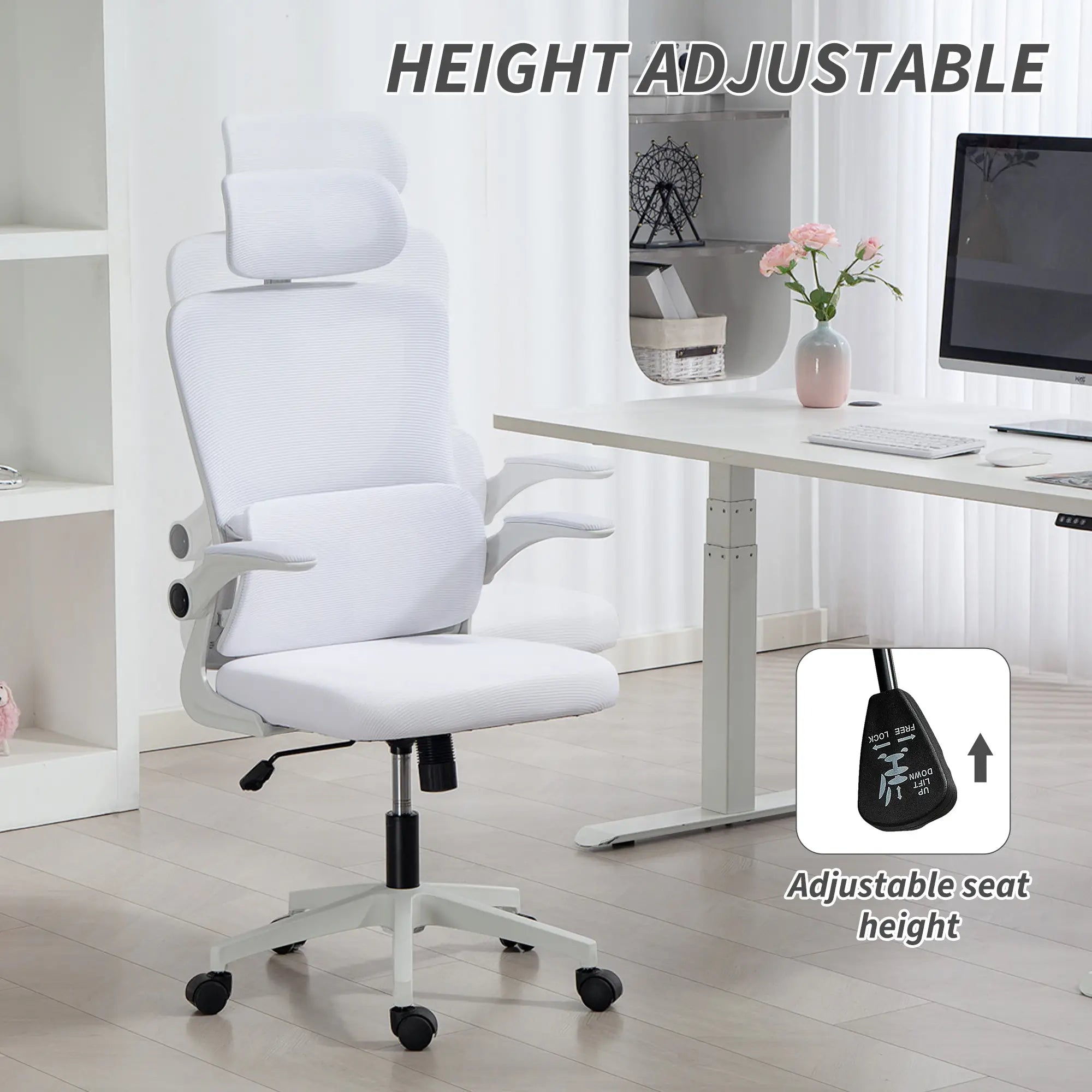 High Back Office Chair, Mesh Computer Chair, Adjustable Height, Cream White Office Chairs at Gallery Canada