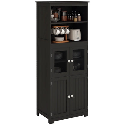 63" Small Buffet with Hutch, 4-Door Kitchen Pantry Cabinet, Black Kitchen Pantry Cabinets at Gallery Canada