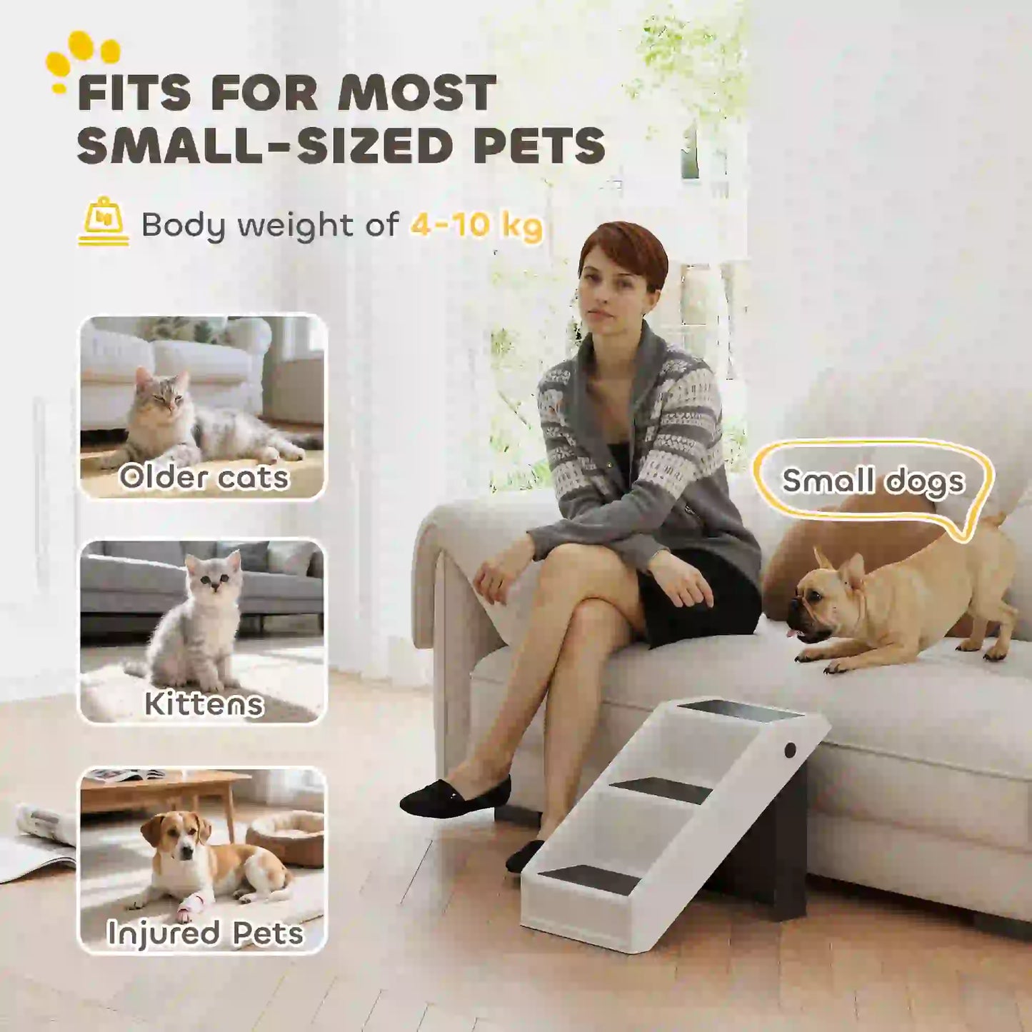 Dog Stairs, 14.5" H, Foldable Pet Ramp, 3 Non-Slip Steps Dog Stairs at Gallery Canada