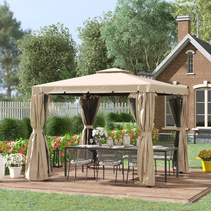 Deck Gazebo with Curtains, Mesh Screen, 10ft x 10ft, Khaki Gazebos at Gallery Canada