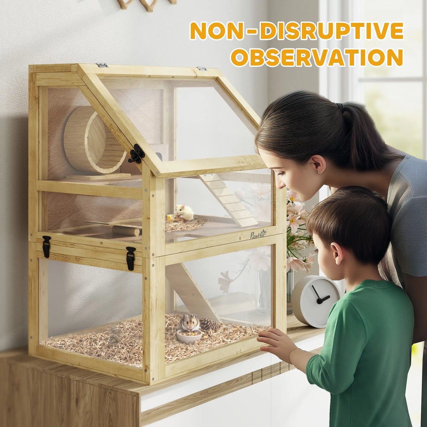Wooden Hamster Cage, 3 Tier Gerbil Cage, 24" x 16" x 29.5", Hut, Seesaw, Wheel Hamster Cages at Gallery Canada