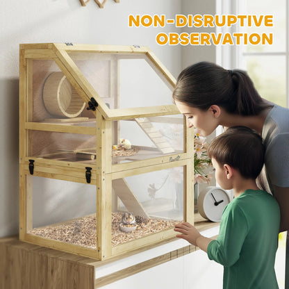 Wooden Hamster Cage, 3 Tier Gerbil Cage, 24" x 16" x 29.5", Hut, Seesaw, Wheel Hamster Cages at Gallery Canada