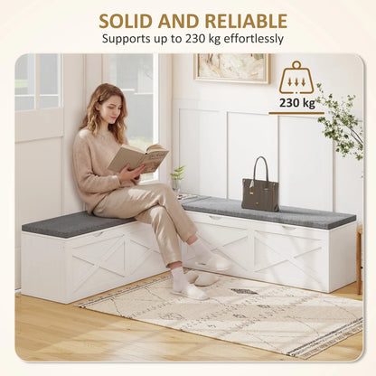 L-Shaped Shoe Bench With Padded Cushion, White