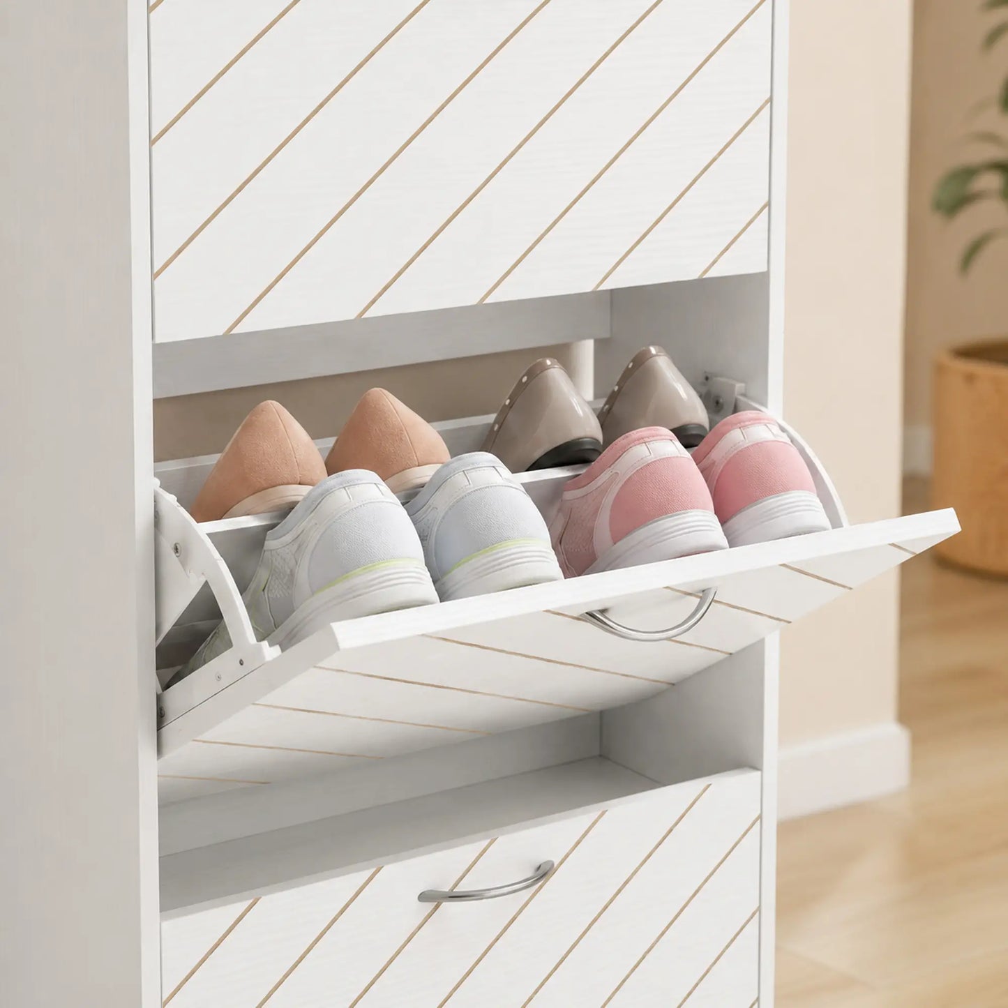 Meuble de rangement pour chaussures avec 3 tiroirs à rabat, blanc