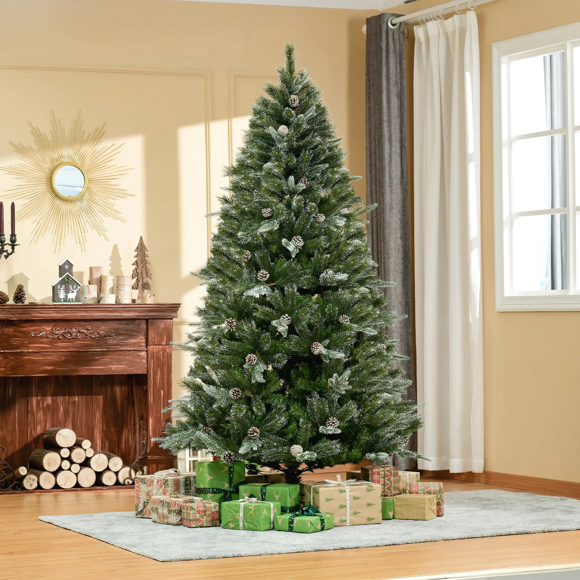 7FT Artificial Christmas Snow Pine Tree, Pinecone, Green Artificial Christmas Trees at Gallery Canada
