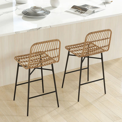Rattan Counter Height Bar Stools Set of 2, 26" Counter Stools with Back, Modern Bar Chairs for Kitchen Island, Brown Bar Stools at Gallery Canada