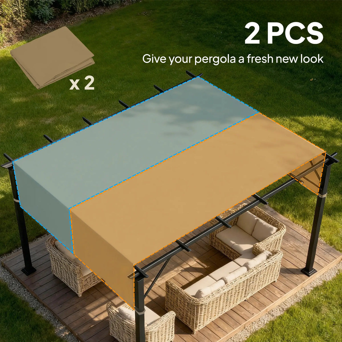 2 Pcs UV Protection Pergola Replacement Canopy, 10' x 10', Sand Gazebo Canopy Replacement at Gallery Canada