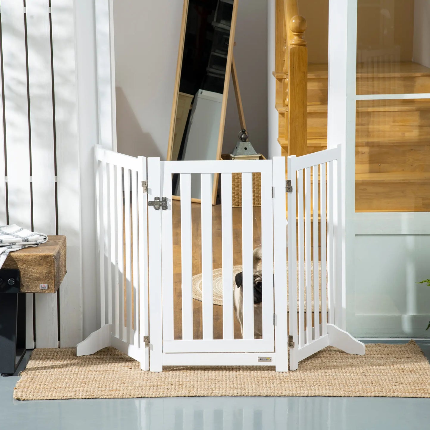31.5"H Foldable Dog Gate with Door, 3 Panels, White Houses, Kennels & Pens at Gallery Canada