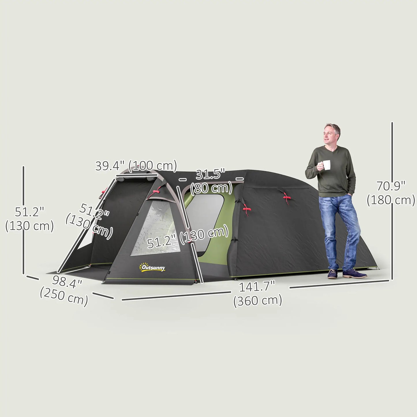 2-4 Man Camping Tent, 3000mm Waterproof, 2 Rooms, Sewn-in Groundsheet, 3 Doors Camping Tents at Gallery Canada
