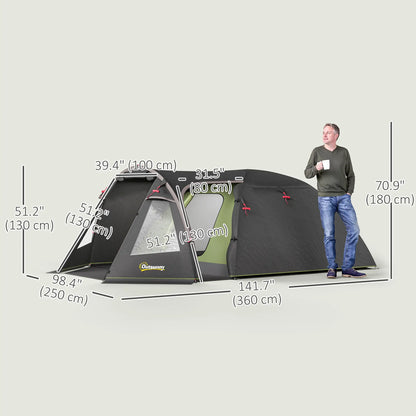2-4 Man Camping Tent, 3000mm Waterproof, 2 Rooms, Sewn-in Groundsheet, 3 Doors Camping Tents at Gallery Canada