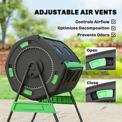 53 Gal Dual Chamber Tumbling Composter, Adjustable Vents, BPA Free, Green Garden Accessories at Gallery Canada