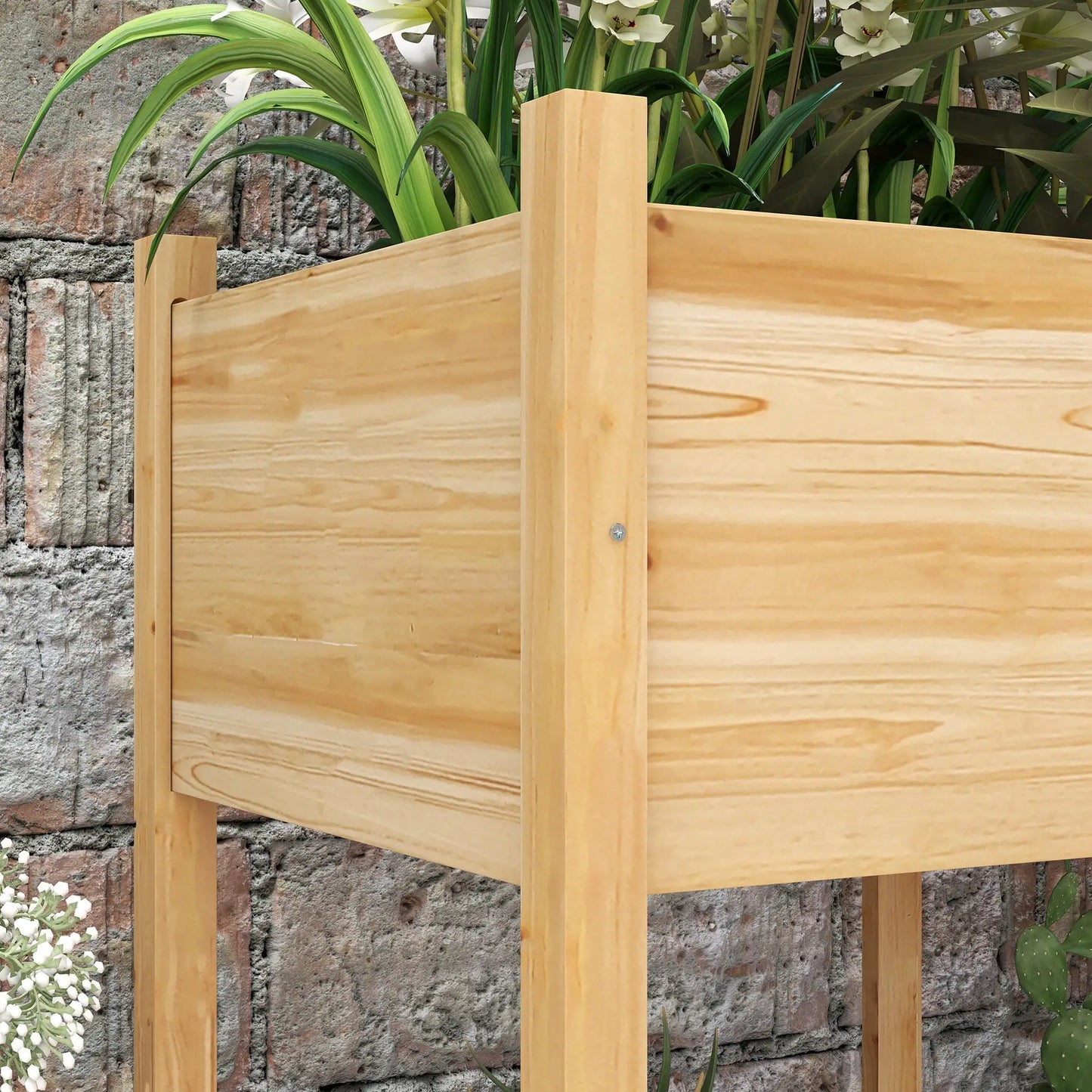 Wooden Raised Planter Box, Drain Holes, 45.3x21.7x31.5inch, Natural Elevated Garden Beds at Gallery Canada