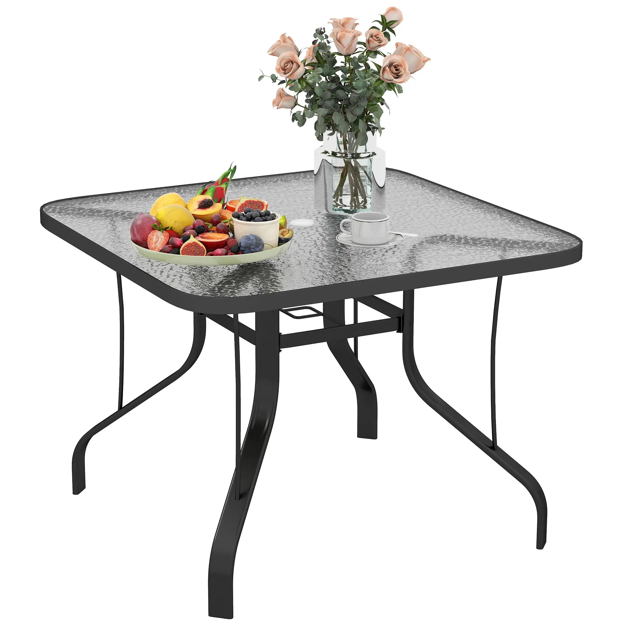 Tempered Glass Square Patio Table, 2.1