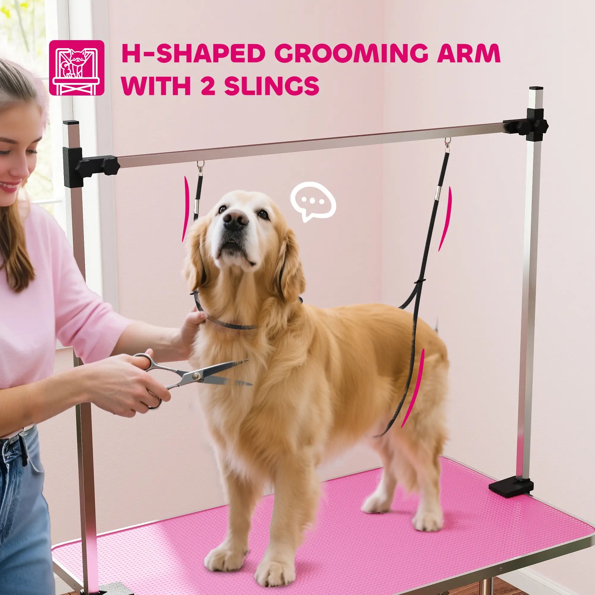 Adjustable Dog Grooming Table with 2 Safety Slings, Storage Basket, Pink Dog Grooming Tables at Gallery Canada