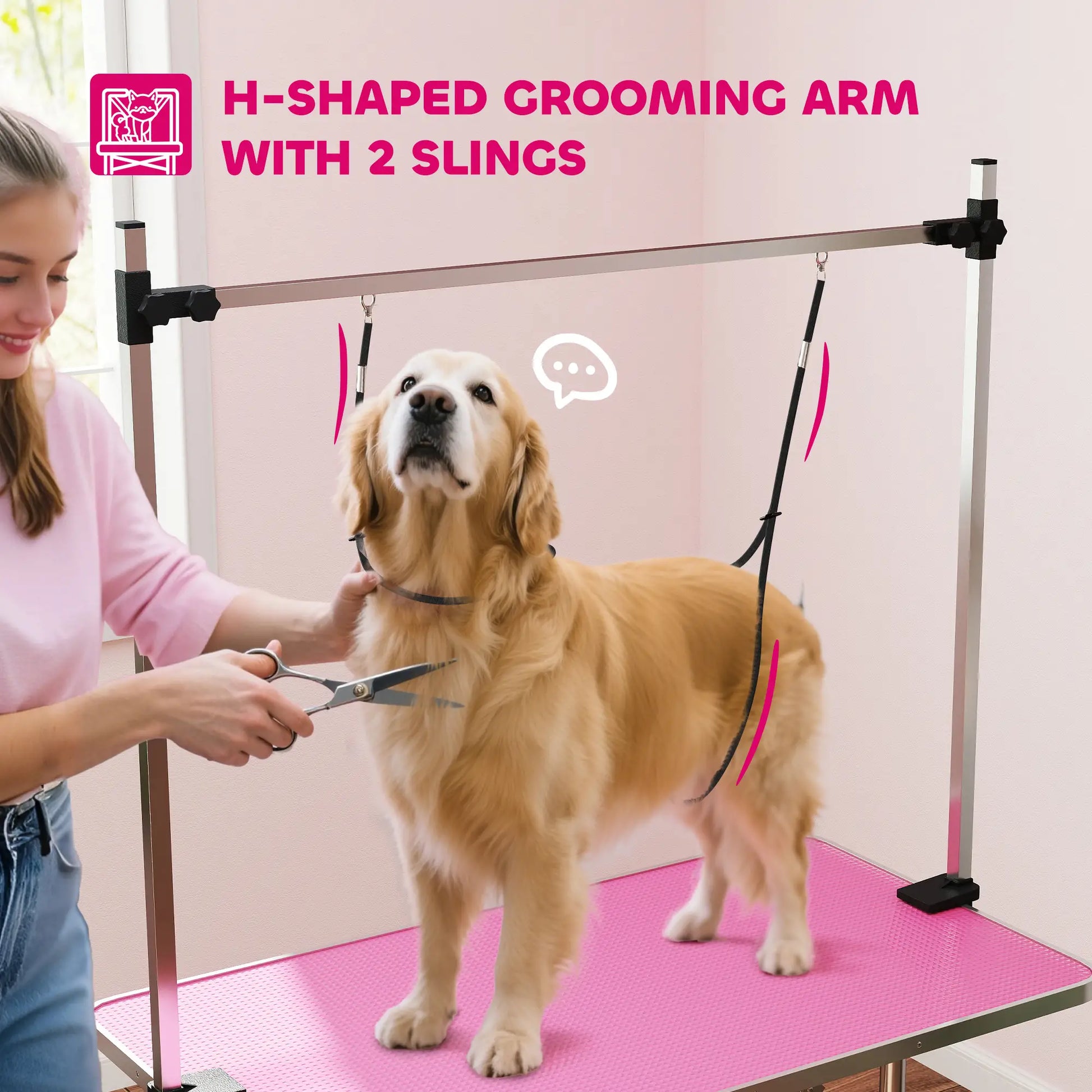 Adjustable Dog Grooming Table with 2 Safety Slings, Storage Basket, Pink Dog Grooming Tables at Gallery Canada