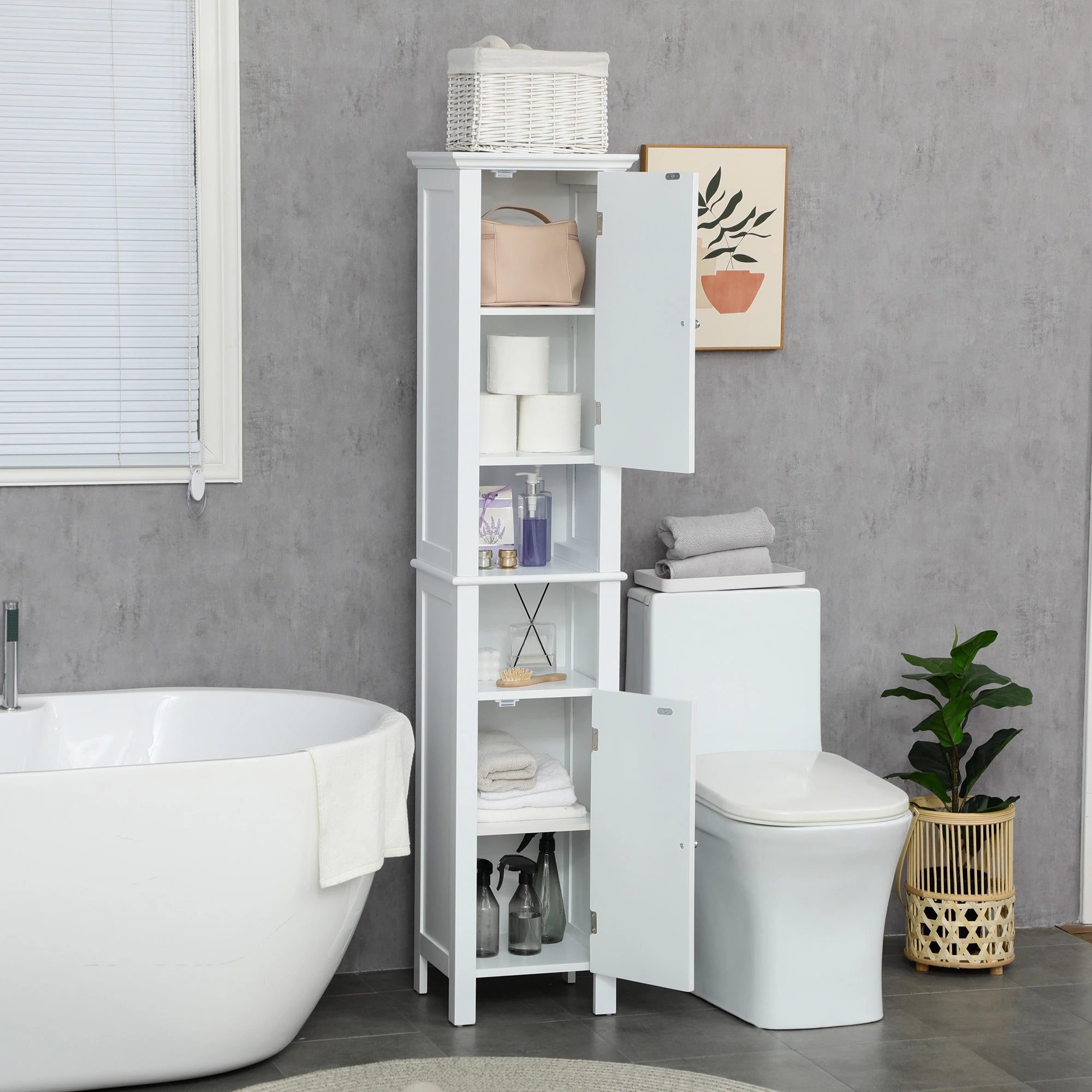 Freestanding Bathroom Cabinet, Open Shelves, 13.8