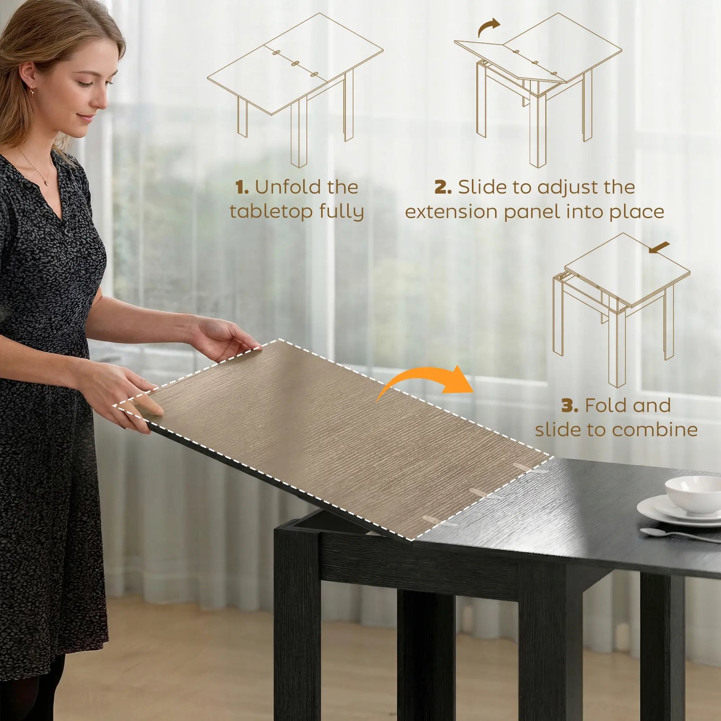 55" Extendable Dining Table, Kitchen Table For 4-6 Person, Black Dining Tables at Gallery Canada