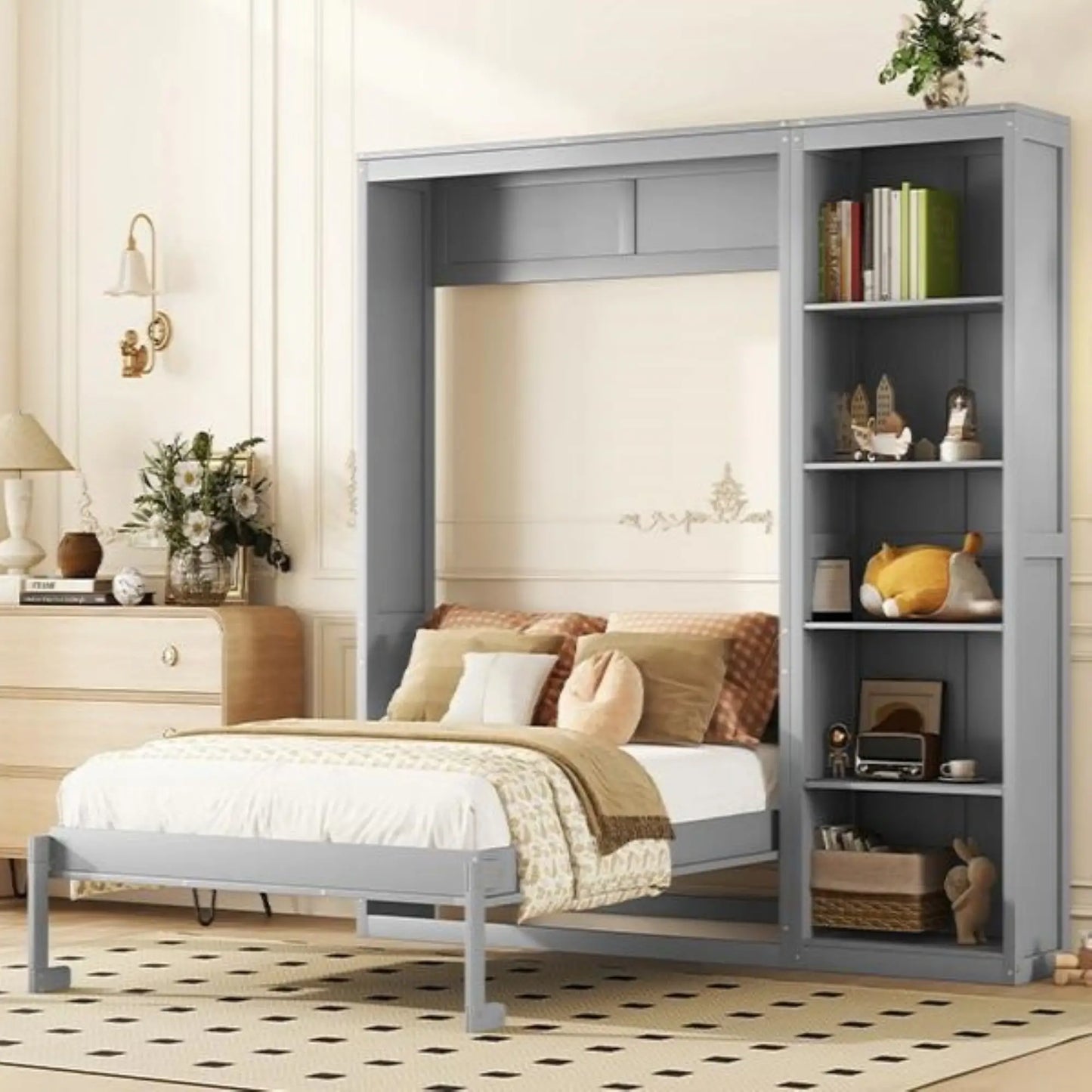 Murphy Bed with Storage, Dual Piston, Space-Saving, 94" L x 16" W x 88.5" H, Grey Bed Frames at Gallery Canada