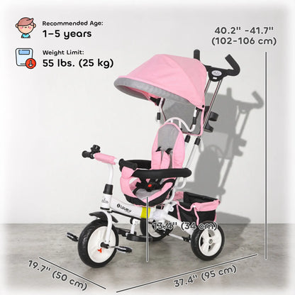 6 In 1 Toddler Tricycle Stroller, With Basket And Canopy, Pink Tricycles for Kids at Gallery Canada