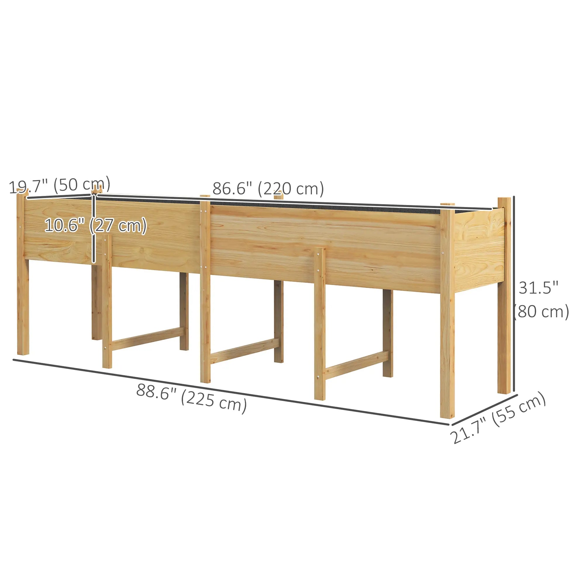 Wooden Raised Garden Bed, Large Elevated Planter Box, 7.4' x 1.8' x 2.6' Raised Garden Beds at Gallery Canada