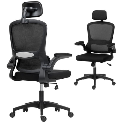 Ergonomic Mesh Office Chair, High Back, Rotatable Headrest, Flip Up Armrests, Lumbar Support, Black Task Chairs at Gallery Canada