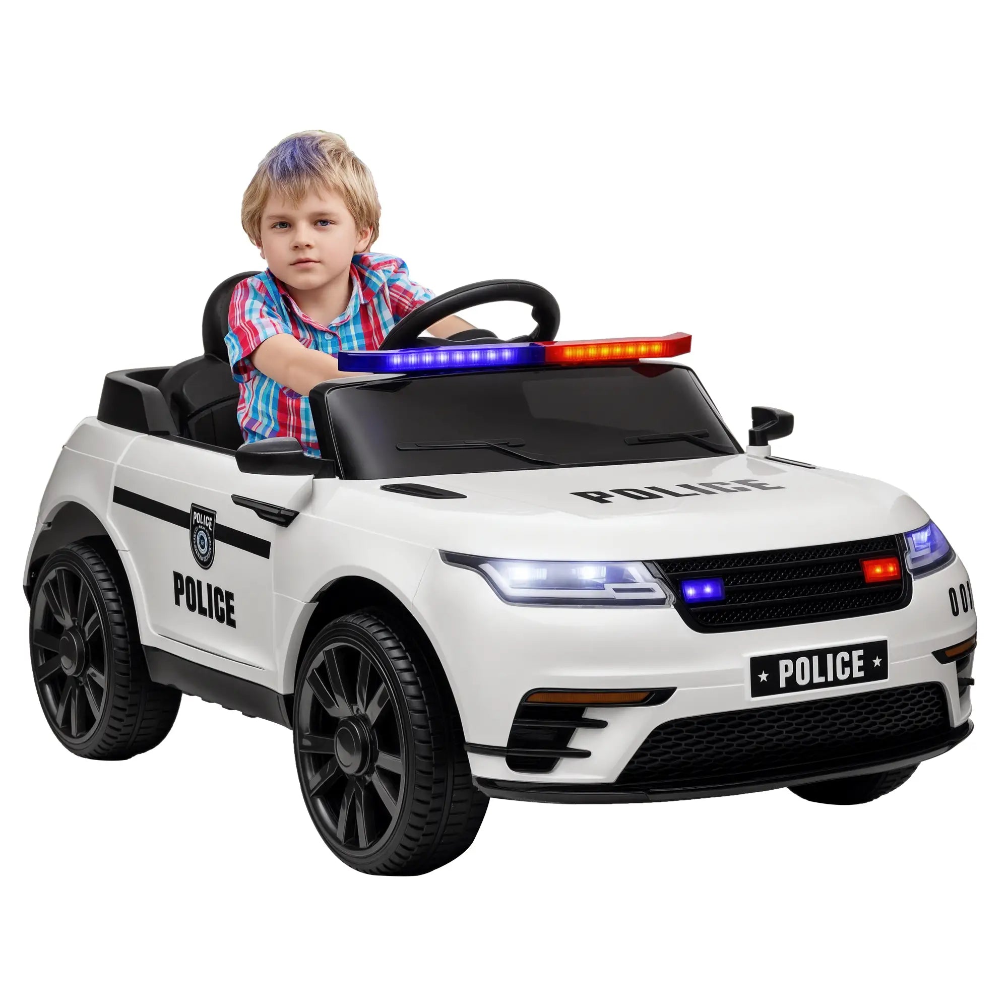 12V Kids Electric Police Car, Remote Control, White Electric Toy Cars at Gallery Canada