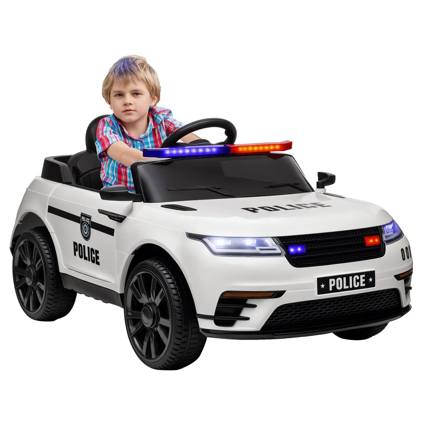 12V Kids Electric Police Car, Remote Control, White Electric Toy Cars at Gallery Canada
