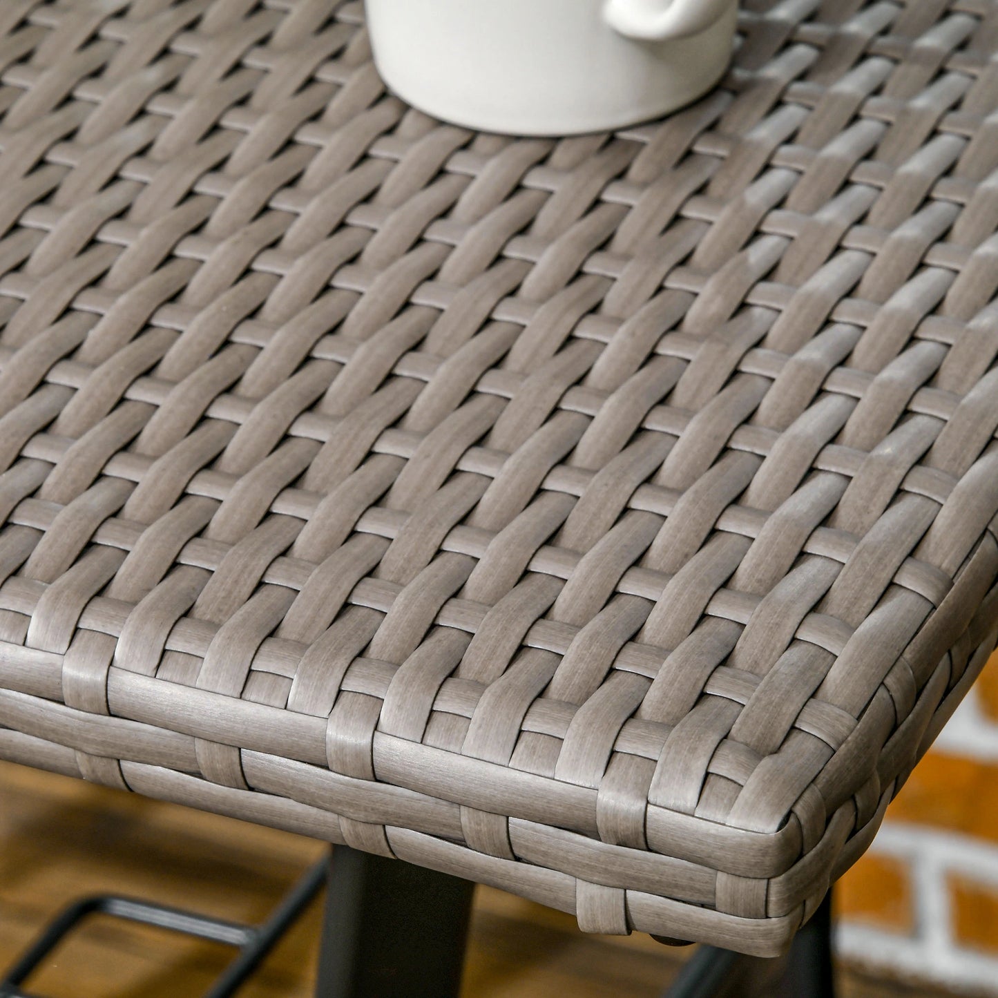 Wicker Dining Table, 34 Inch, Outdoor PE Rattan, Umbrella Hole, Light Grey Patio Side Tables at Gallery Canada