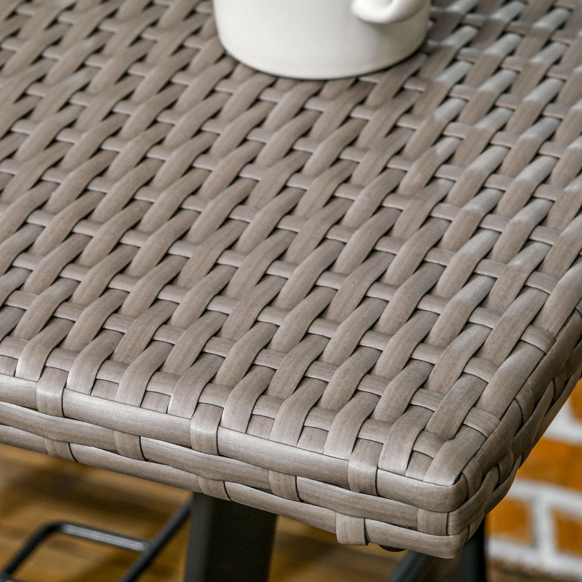 Wicker Dining Table, 34 Inch, Outdoor PE Rattan, Umbrella Hole, Light Grey Patio Side Tables at Gallery Canada