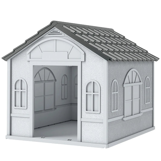 26" Plastic Dog House, Outdoor with Air Vents, Small Medium Dogs, Grey Houses, Kennels & Pens Grey, White at Gallery Canada