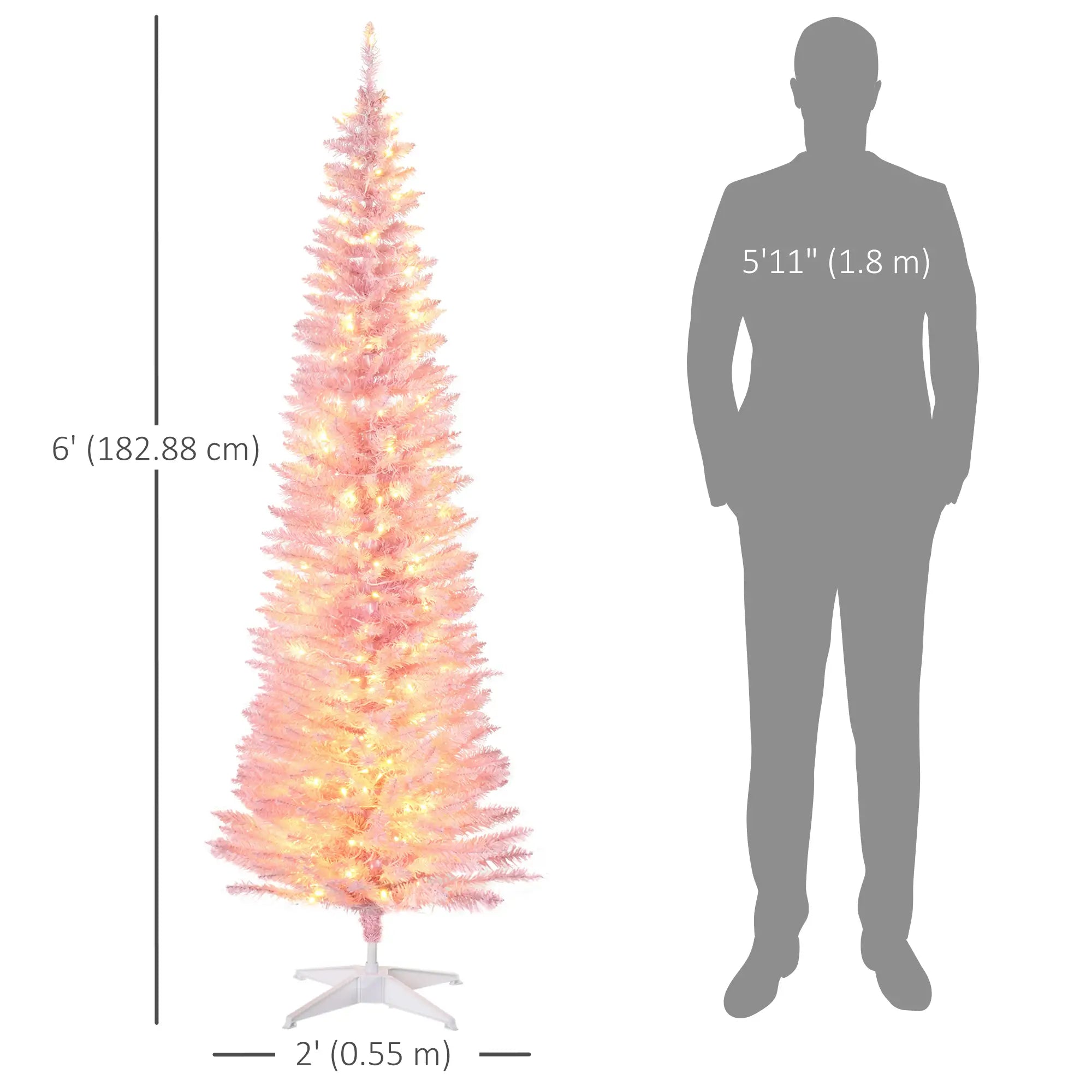 6' Pre Lit Artificial Pencil Christmas Tree, Warm White LED Lights, Pink Pencil Christmas Trees at Gallery Canada