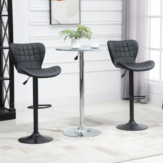Bar Stools Set of 2 Adjustable Height Swivel Bar Chairs in PU Leather with Backrest &; Footrest, Black - Gallery Canada