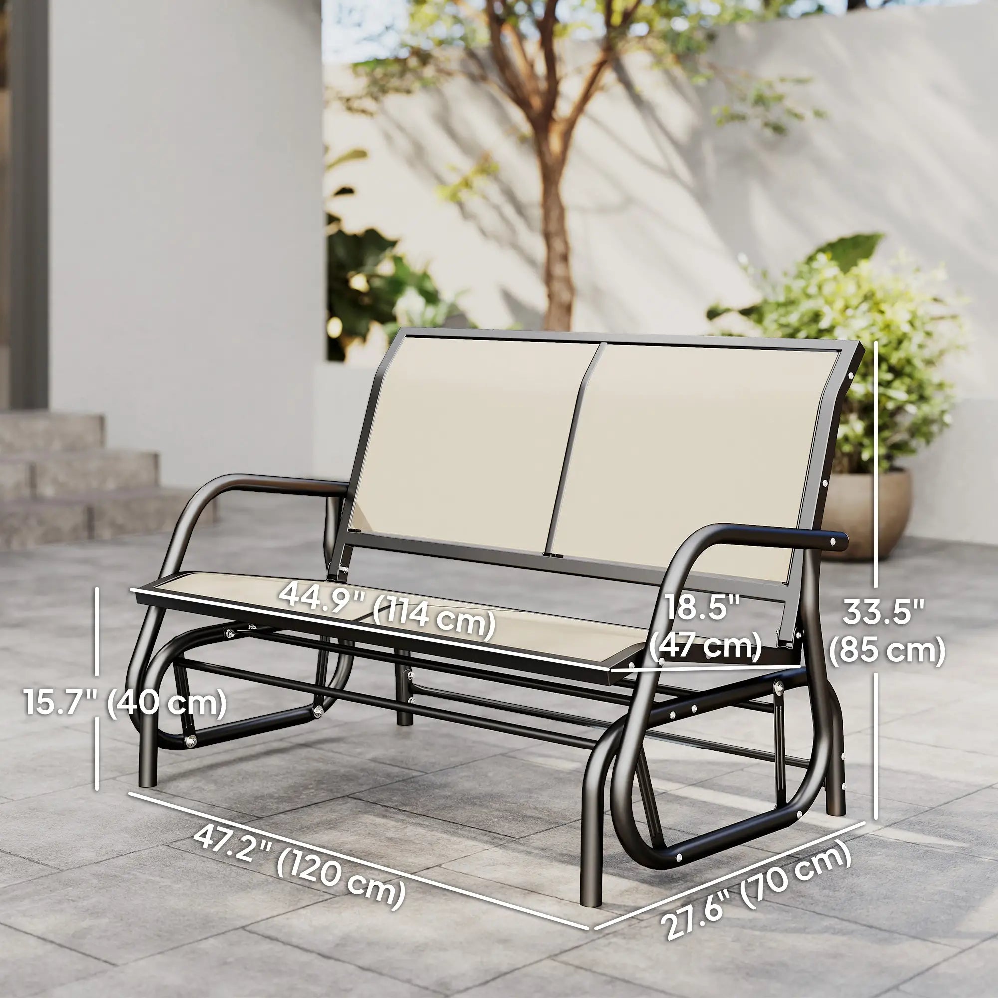 Outdoor Steel Sling Glider Bench, Fabric Swing Chair, Cream Outdoor Gliders at Gallery Canada