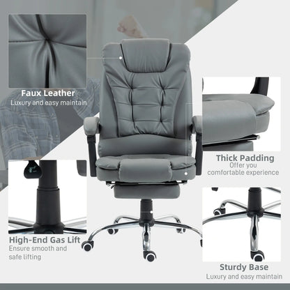 High Back PU Leather Office Chair, Retractable Footrest, Padded Armrest, Grey Executive & Manager Chairs at Gallery Canada
