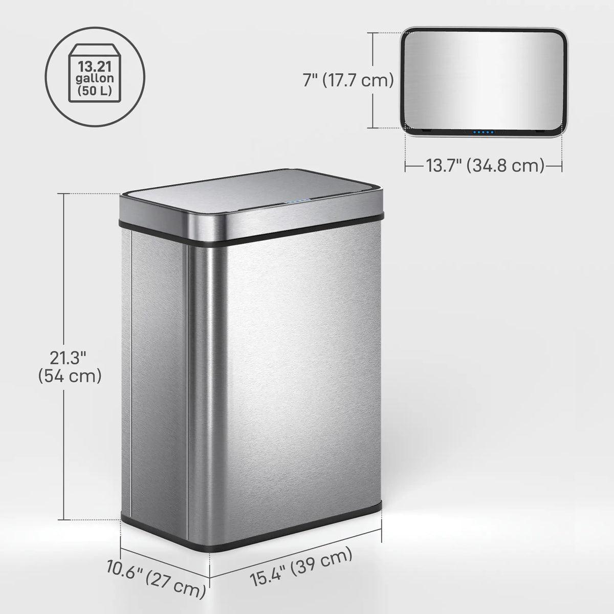 13.2 Gallon Sensor Can, Automatic Garbage Can, Stainless Steel, Silver Household Supplies at Gallery Canada