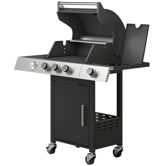 3 Burner Propane Gas Grill, 36,000 BTU, Cast Iron Grates, Wheels, Warming Rack Propane Gas Grills Silver, Black at Gallery Canada