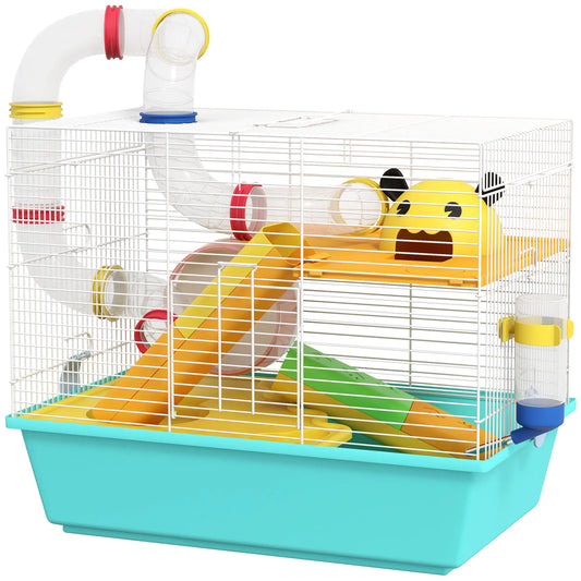 3 Tier Hamster Cage With Tunnels, Water Bottle, Exercise Wheel, 18" x 11" x 15", Light Blue Hamster Cages White, Light Blue at Gallery Canada